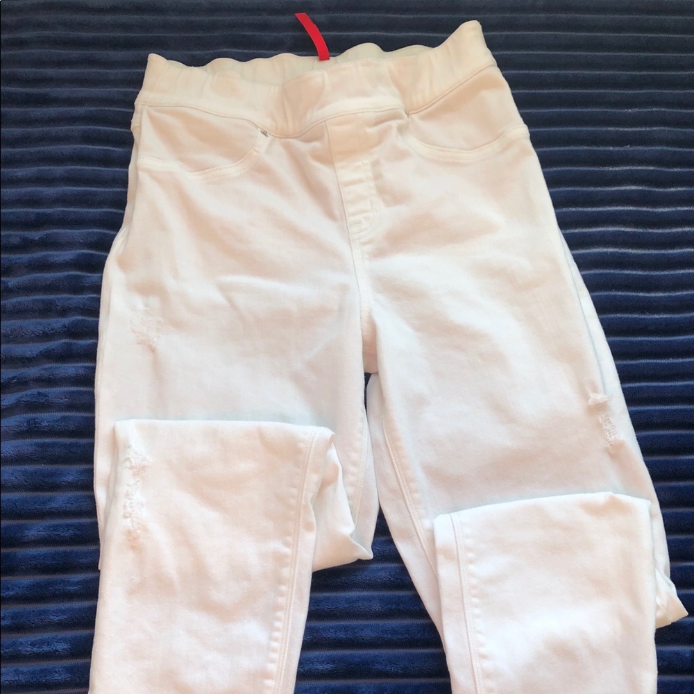 SPANX White Distressed Skinny Jeans